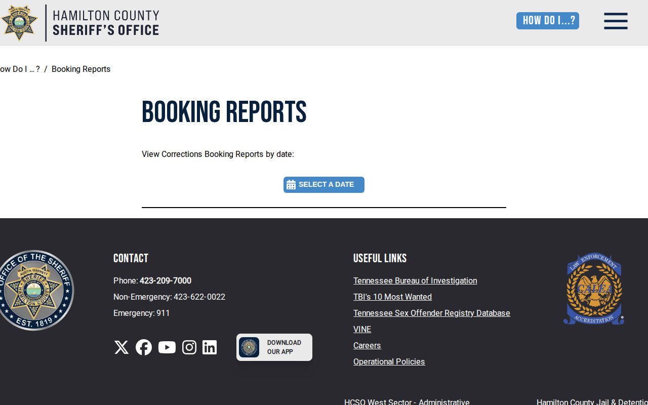 Hamilton County official recent arrest booking report date selector