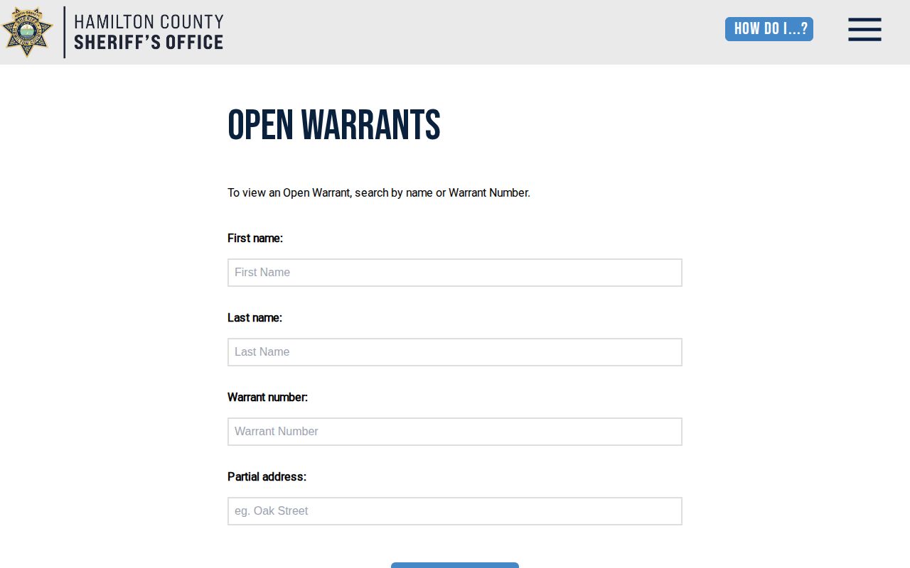 Hamilton County arrest warrant search form and update notice