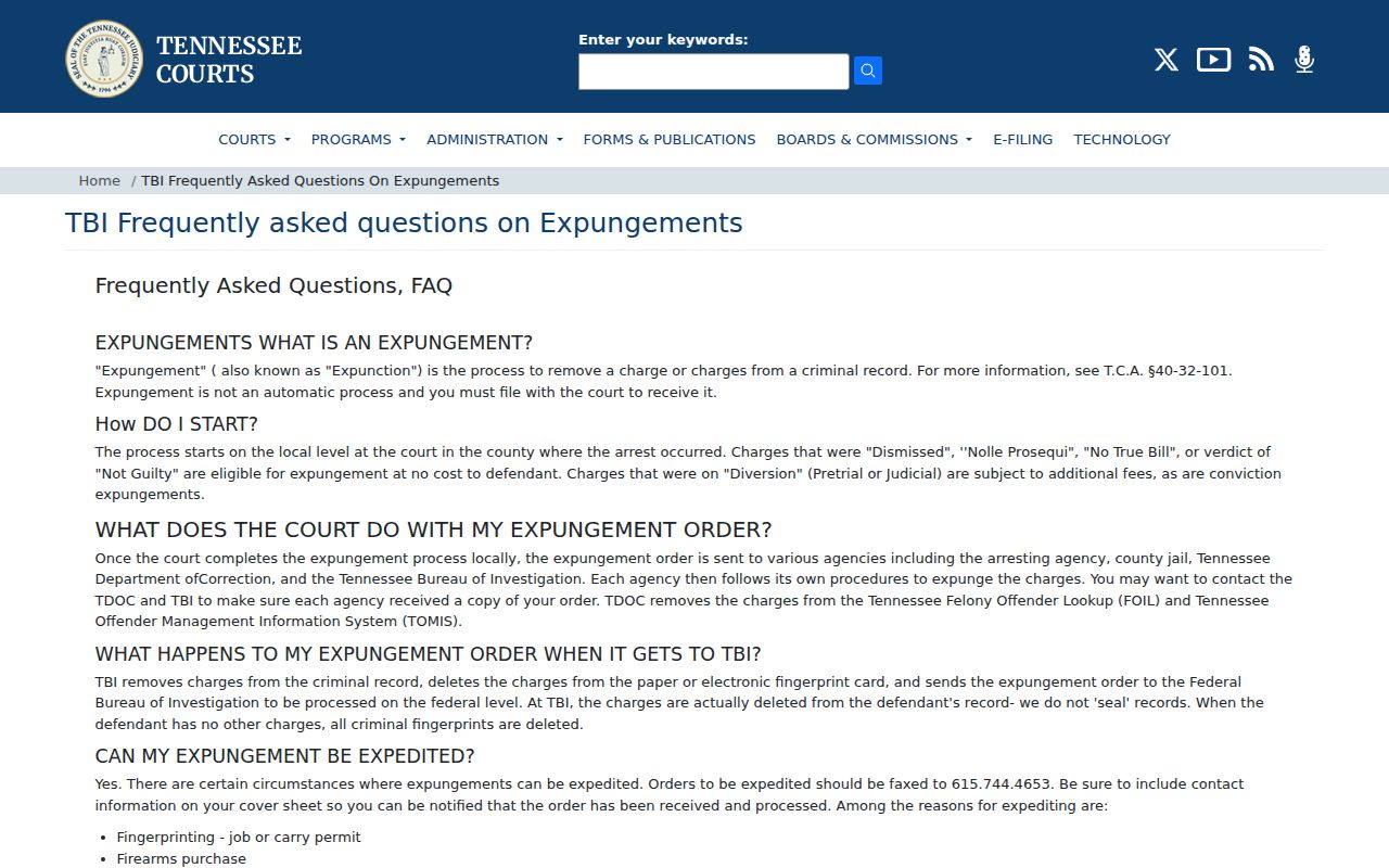 Tennessee expungement information for Hamilton County arrest records