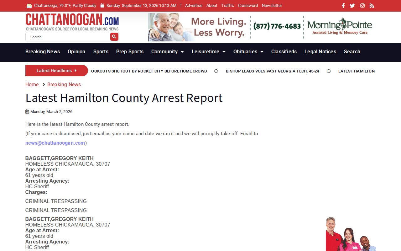 Hamilton County local newspaper arrest report
